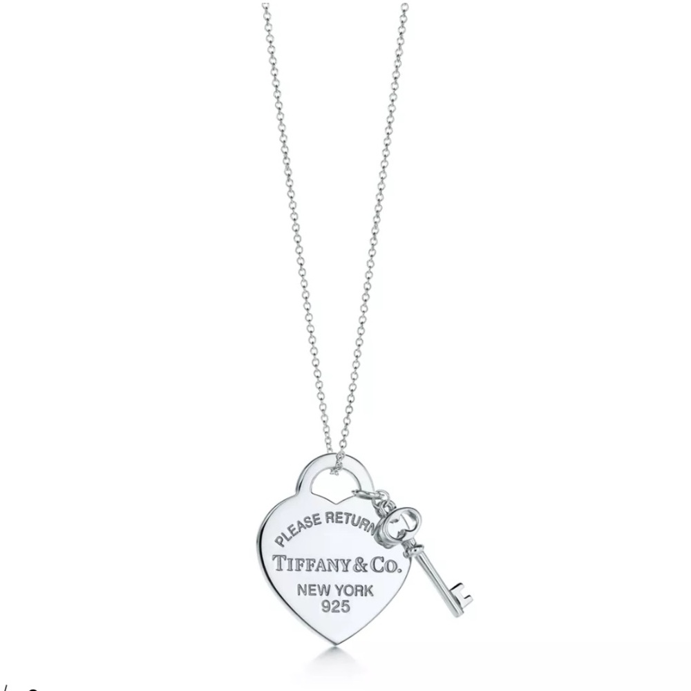 Tiffany & Co. Silver Heart Necklace with Key Charm